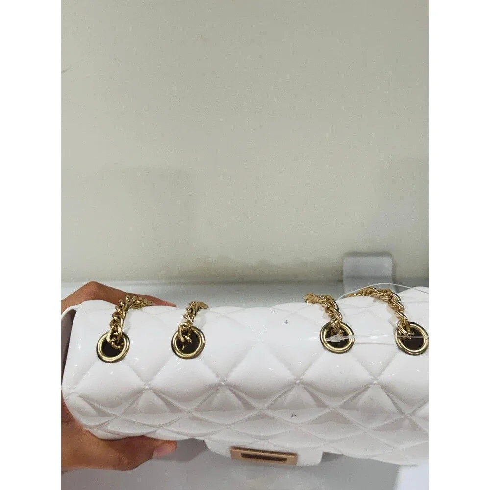 Pearly White Diamond Flap Leather Purse